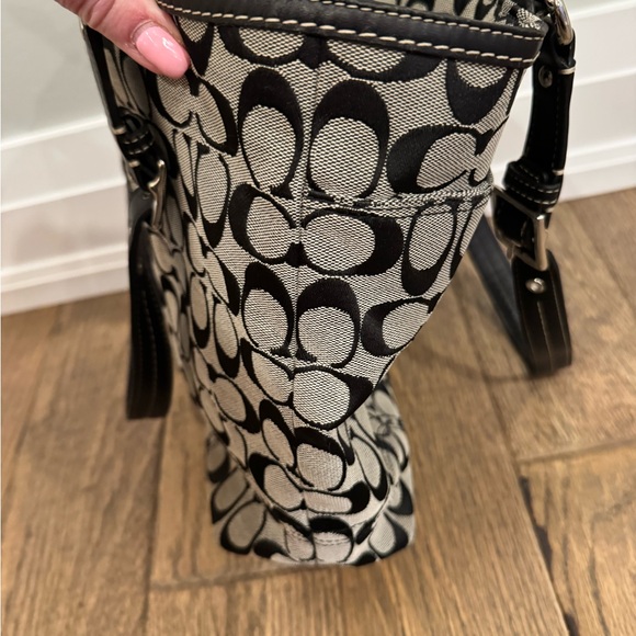 Coach Black & Grey Signature Canvas Tote with Leather Trim - Picture 6 of 10